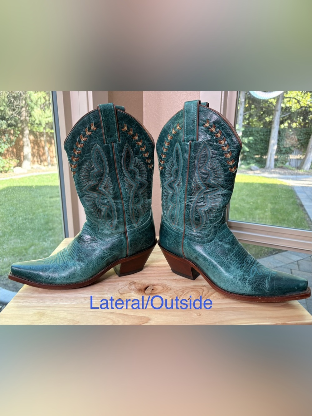Justin Damiana Turquoise Leather Cowboy Boots Womens 8B Snip Toe Western - Picture 2 of 12